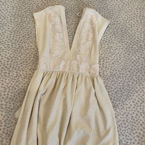 ZARA tan dress with lace flowers, deep V,open back